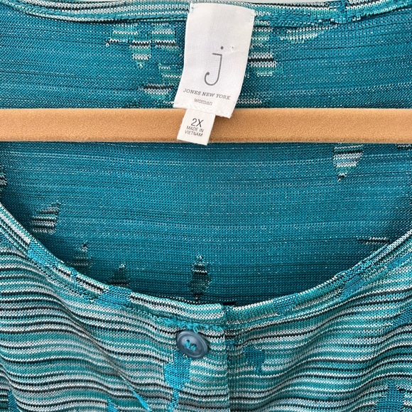 Floral & Stripe Shimmery Cardigan Aqua, Silver, Blk 2X Jones Of New York NWOT - Picture 5 of 7